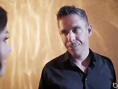 Curvy brunette experiments with her friend's black boyfriend