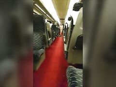 hot milf flashing fingering and squirt on the train