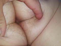 Pulling down her cotton pantys revealing her hairy asshole