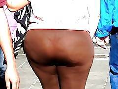 Fat ass BBW see through thong spandex