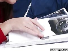 Tiny Brooke finds fat meat inside the pool boy's pants