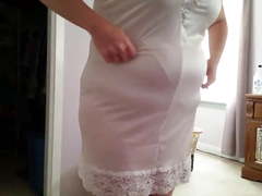 Tight girdle over ripped pantys, big tits, undergarment